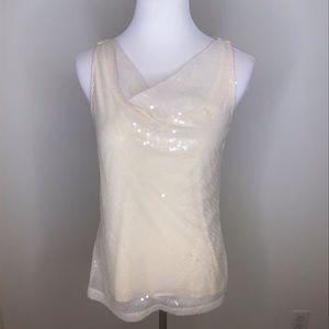 TALBOTS Cream Ivory Sequin Top Sleeveless Blouse Sz M